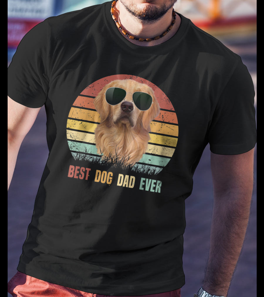 Best Dog Dad Ever Golden Retriever Vintage Sunglasses T-Shirt
