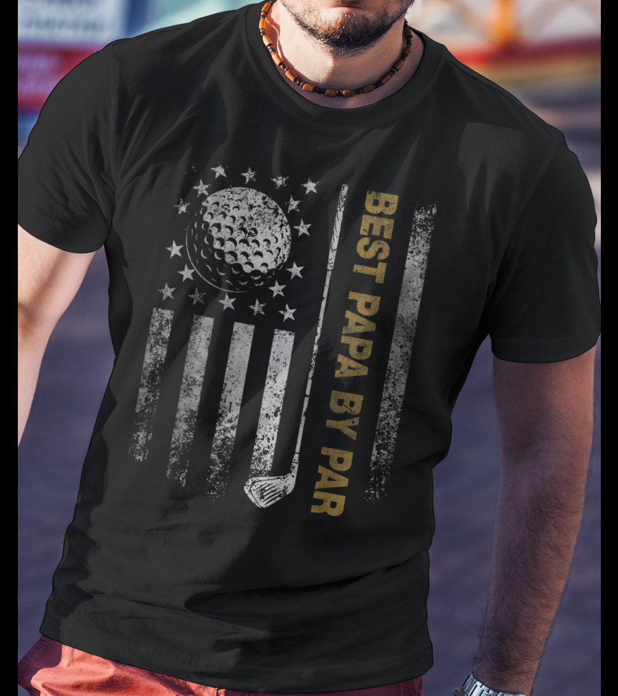 Best Papa By Par American Flag Golf Dad T-Shirt