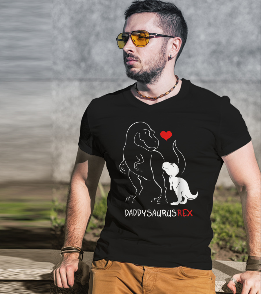 Daddysaurus Rex Dinosaur Heart Mens Daddy Saurus T-Shirt