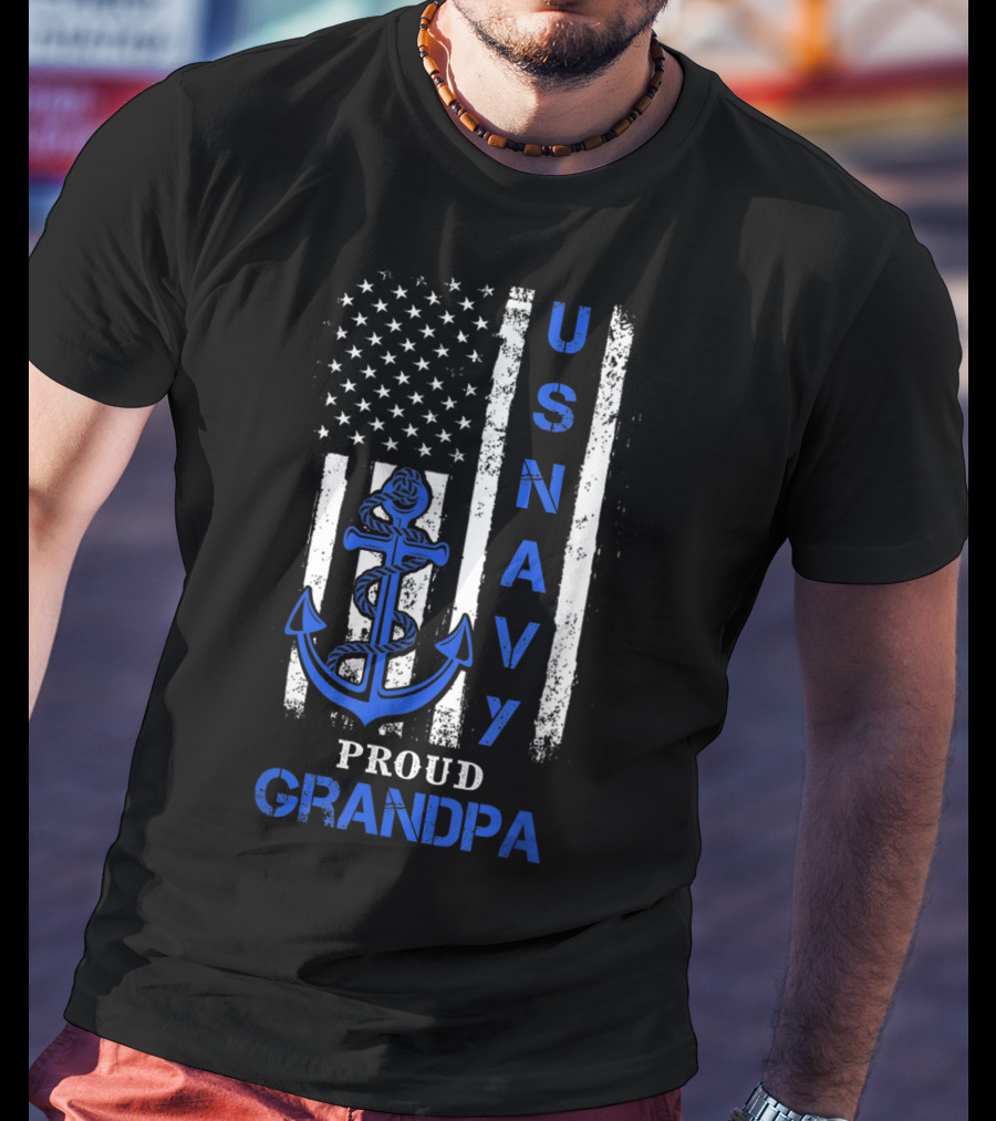 US Navy Flag Anchor Proud Grandpa T-Shirt