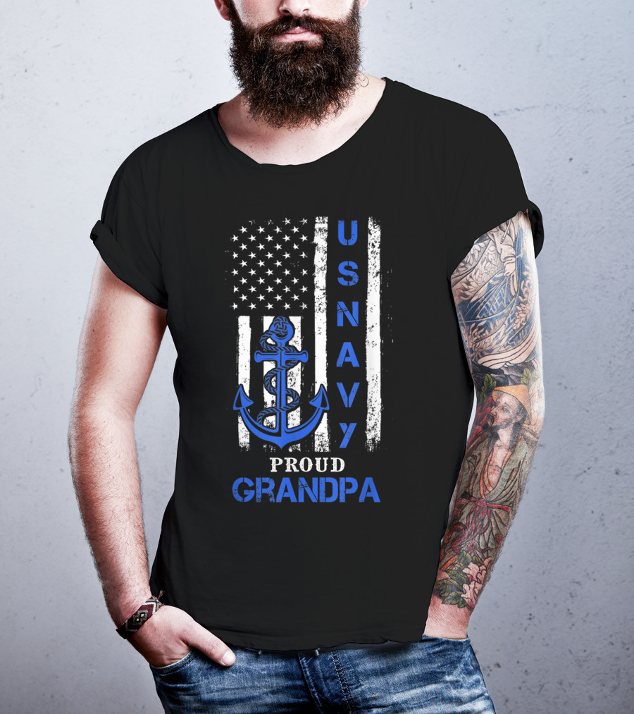 US Navy Flag Anchor Proud Grandpa T-Shirt