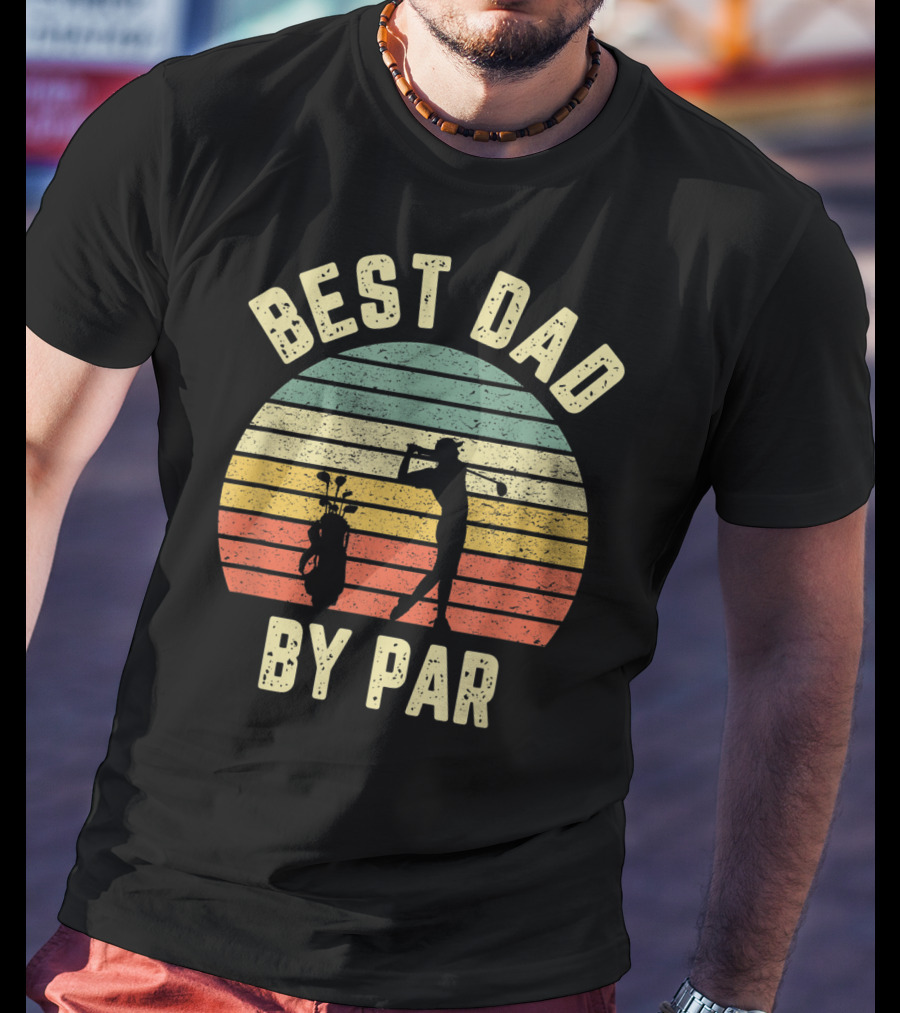 Vintage Mens Best Dad By Par Father's Day Golf Retro Sun T-Shirt