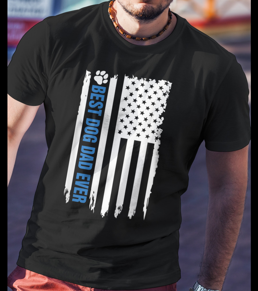 Best Dog Dad Ever Paw Print American Flag T-Shirt