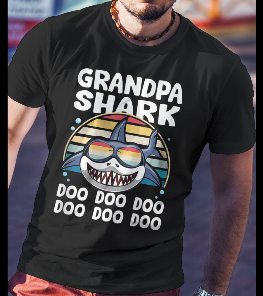 Grandpa Shark Doo Doo Doo Retro Style With Sunglasses T-Shirt