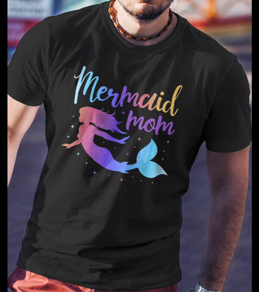 Mermaid Mom Rainbow Silhouette Birthday Party Matching T-Shirt