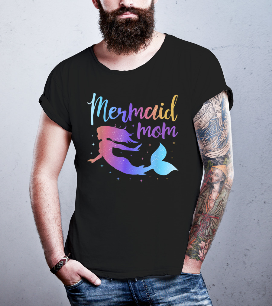 Mermaid Mom Rainbow Silhouette Birthday Party Matching T-Shirt