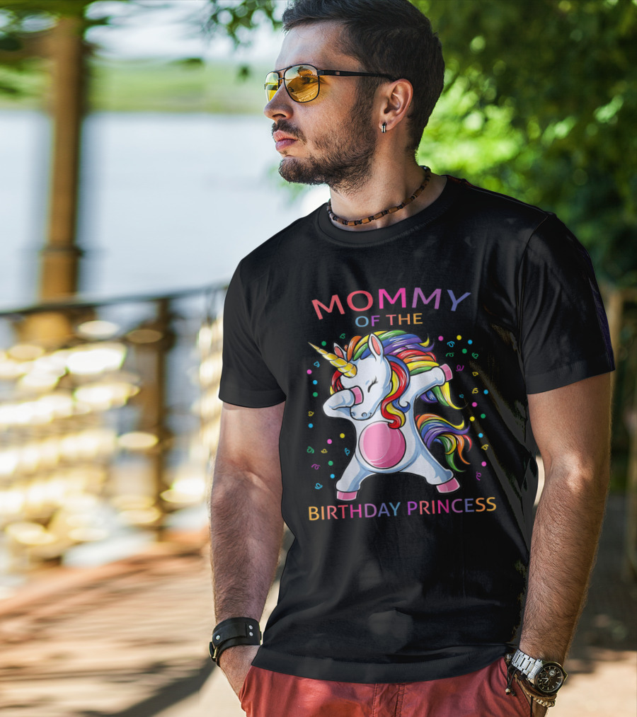 Mommy Of The Birthday Princess Rainbow Unicorn Dabbing T-Shirt