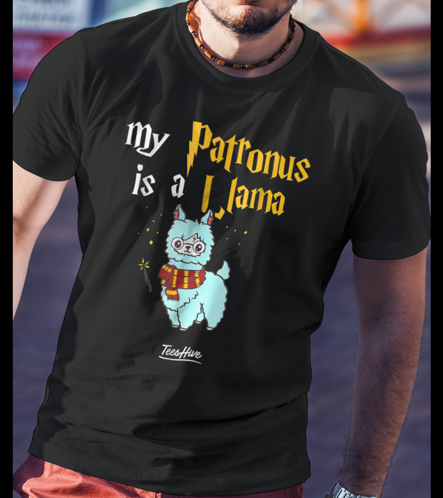 My Patronus Is A Llama Funny Llama Lover Magic Wand Scarf TeesHive T-Shirt
