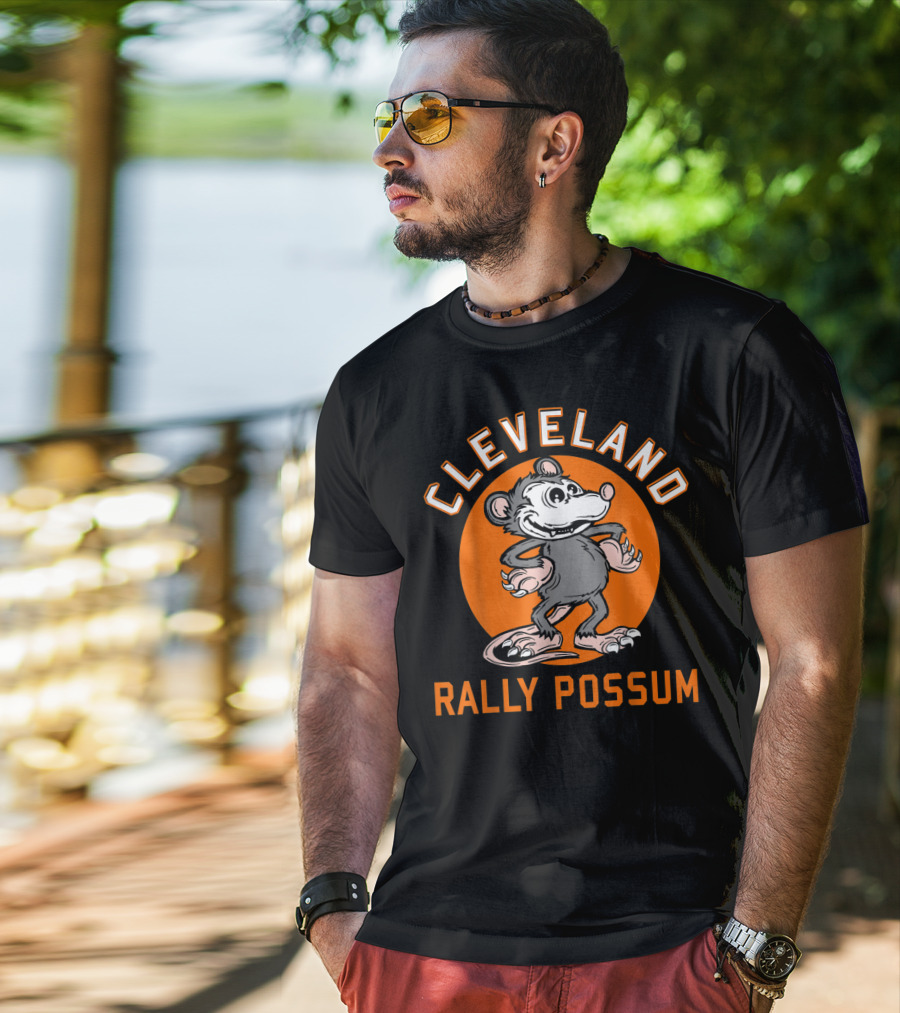 Cleveland Rally Possum Baseball Team Spirit Orange Background T-Shirt