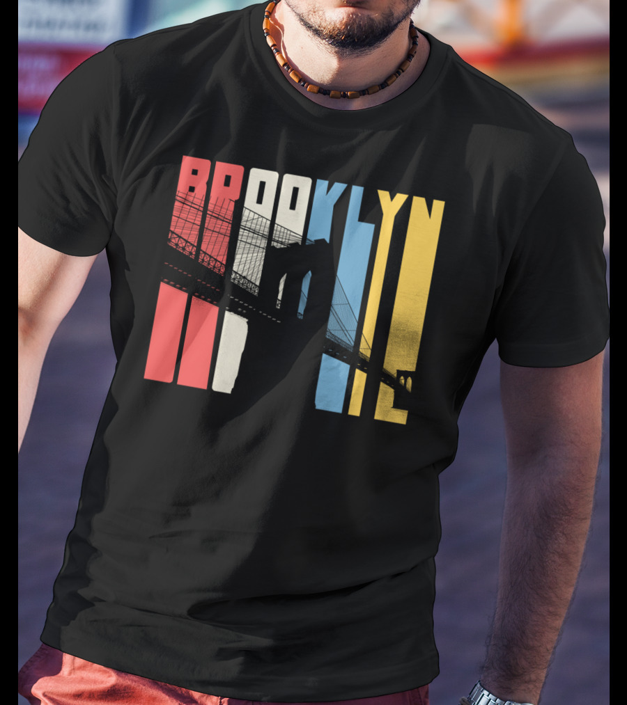 Brooklyn Bridge New York City Red Blue Yellow T-Shirt