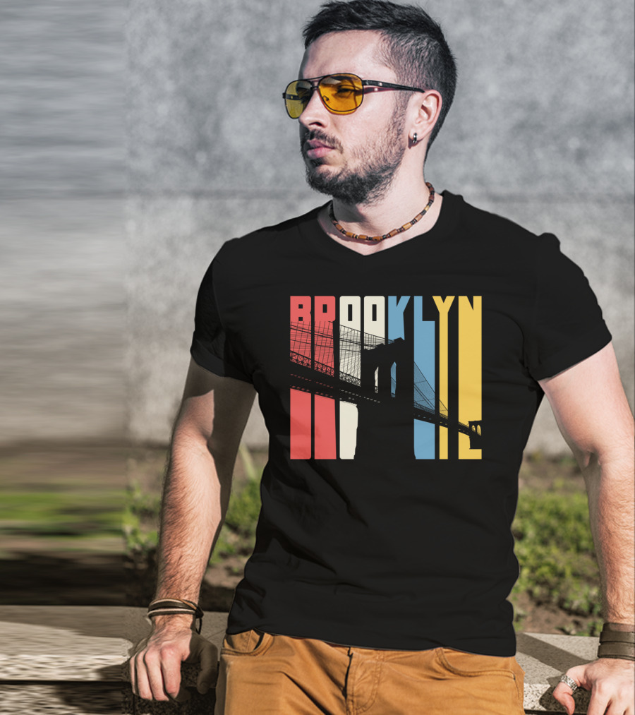 Brooklyn Bridge New York City Red Blue Yellow T-Shirt