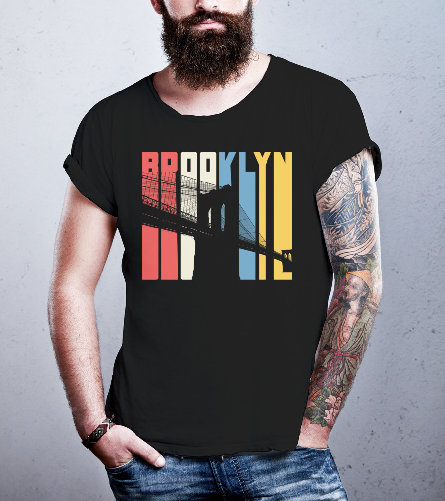 Brooklyn Bridge New York City Red Blue Yellow T-Shirt
