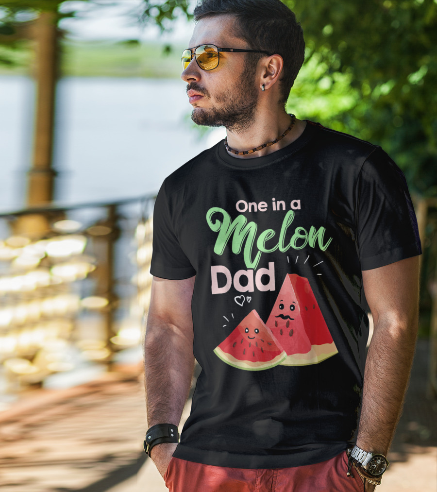 One In A Melon Dad Funny Watermelon With Cute Cartoon Slices And Hearts T-Shirt