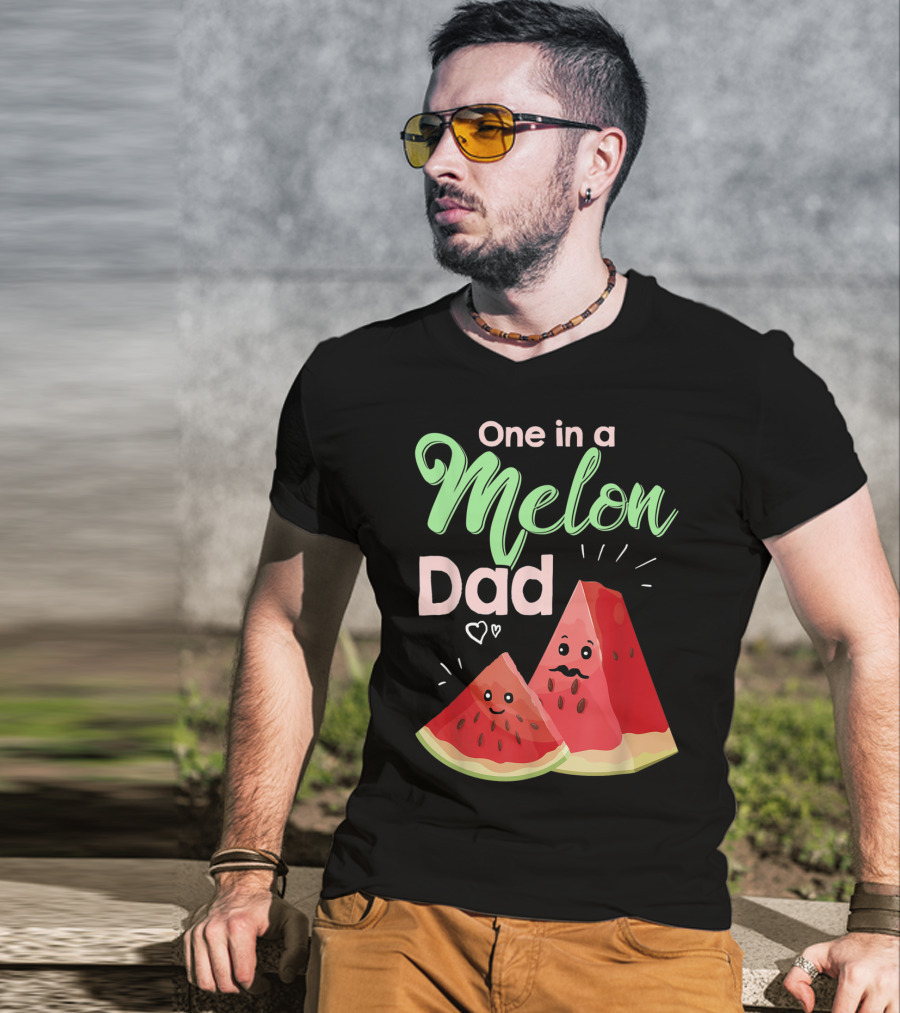 One In A Melon Dad Funny Watermelon With Cute Cartoon Slices And Hearts T-Shirt