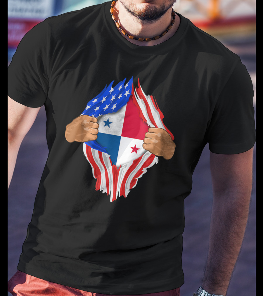 Panamanian Blood Inside Me American Flag Panama Flag Tear T-Shirt
