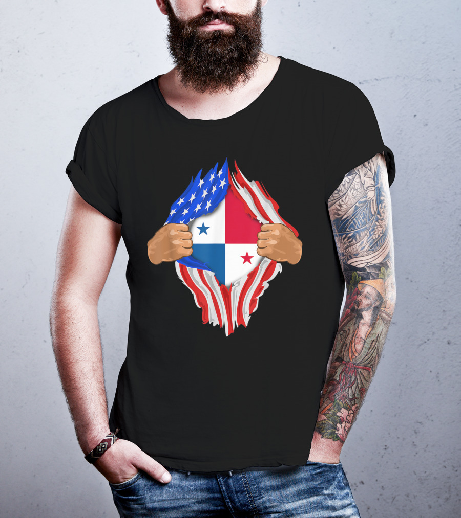 Panamanian Blood Inside Me American Flag Panama Flag Tear T-Shirt