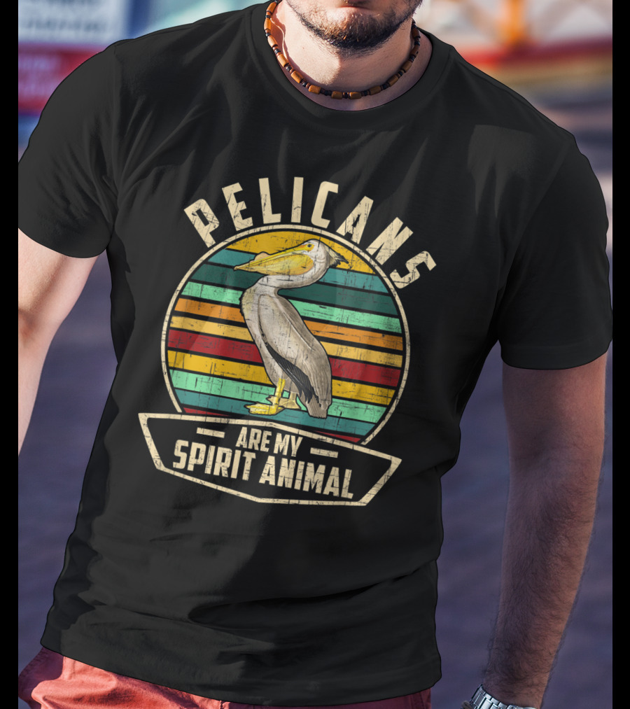 Pelicans Are My Spirit Animal Vintage Style Retro Stripes T-Shirt