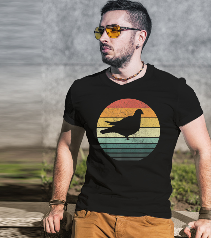 Pigeon Silhouette Vintage 70s Sunset Animal Natur Retro T-Shirt