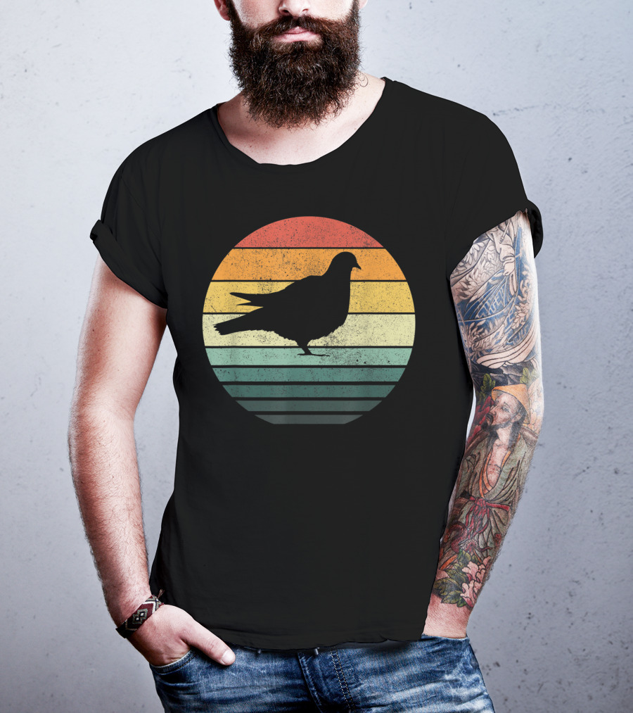 Pigeon Silhouette Vintage 70s Sunset Animal Natur Retro T-Shirt