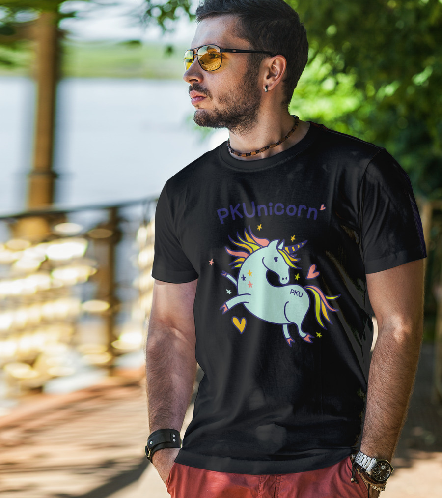 PKUnicorn PKU Awareness Cute Unicorn With Hearts And Stars T-Shirt