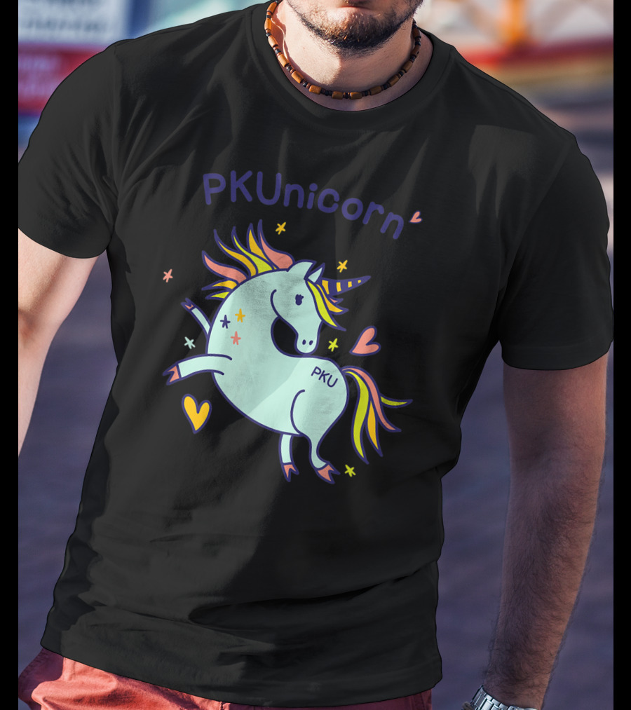 PKUnicorn PKU Awareness Cute Unicorn With Hearts And Stars T-Shirt