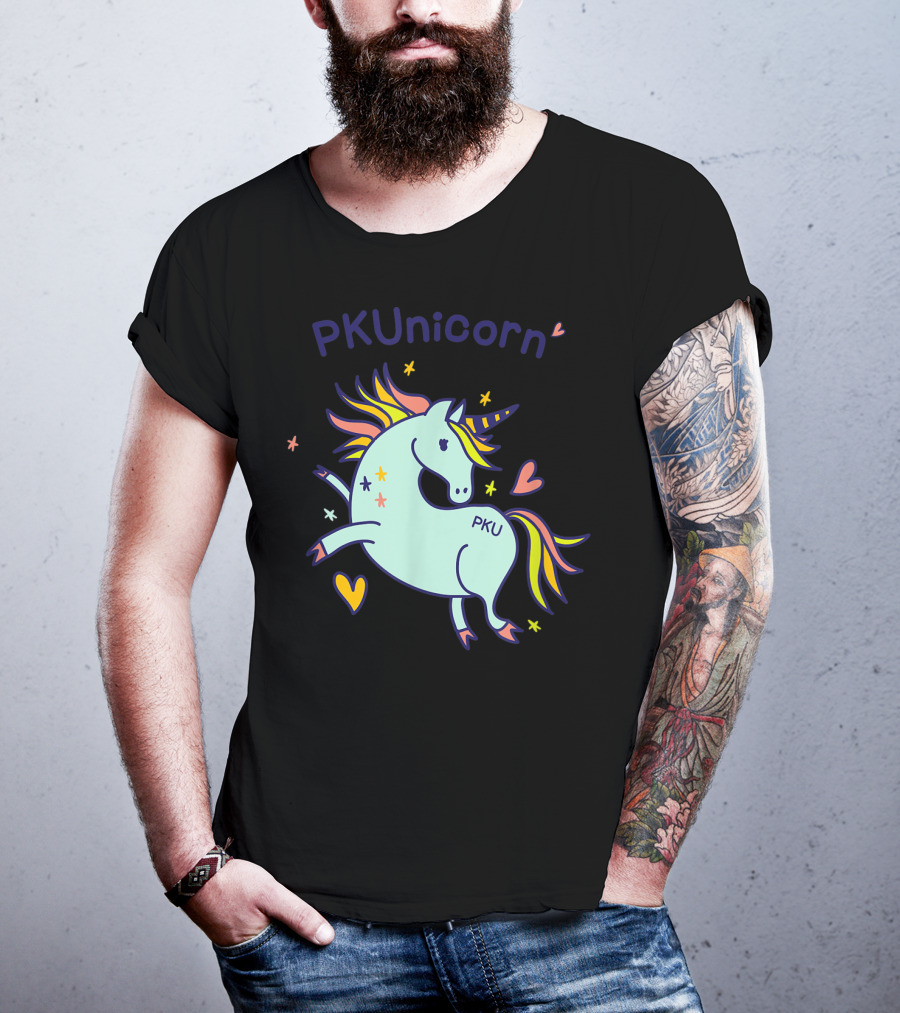 PKUnicorn PKU Awareness Cute Unicorn With Hearts And Stars T-Shirt