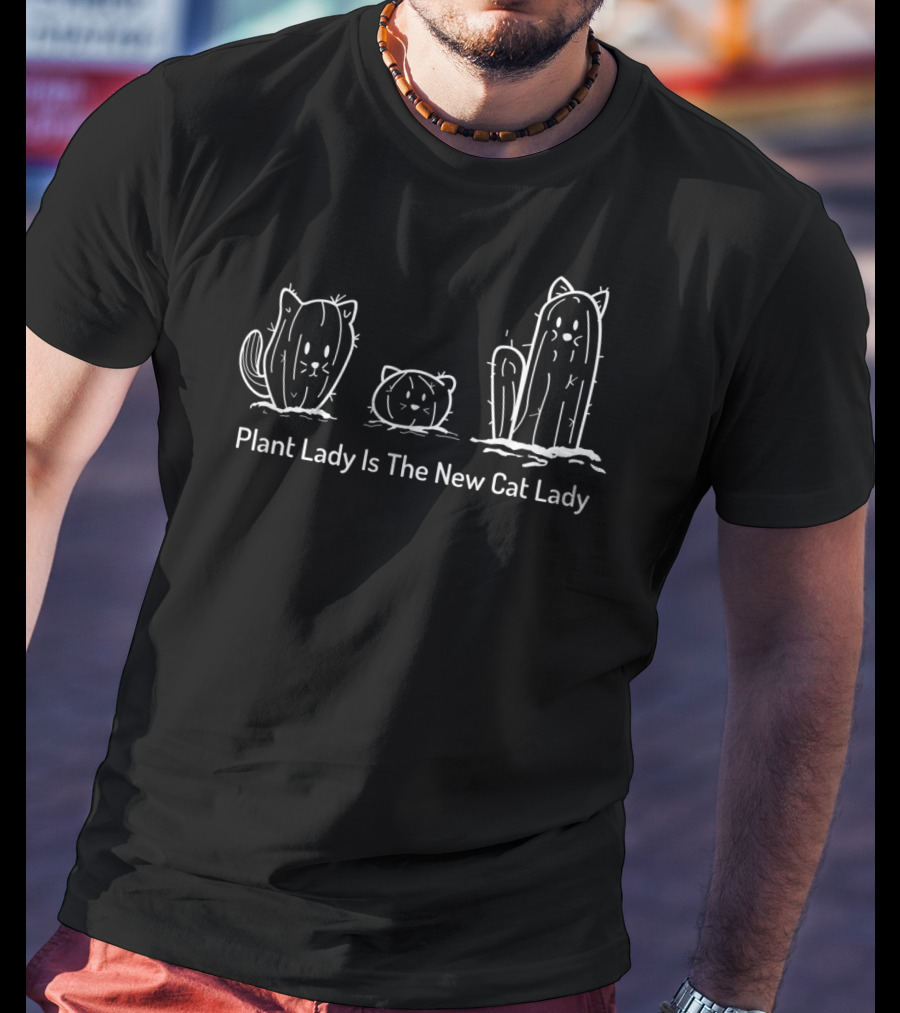 Plant Lady Is The New Cat Lady Succulent Cactus Kitty Sketch T-Shirt
