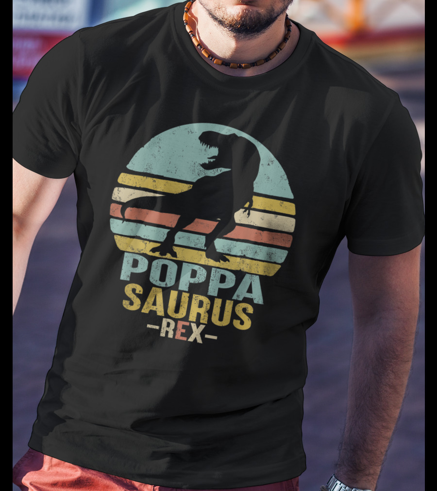 Poppasaurus Rex Retro Dinosaur Silhouette Poppa Saurus T-Shirt