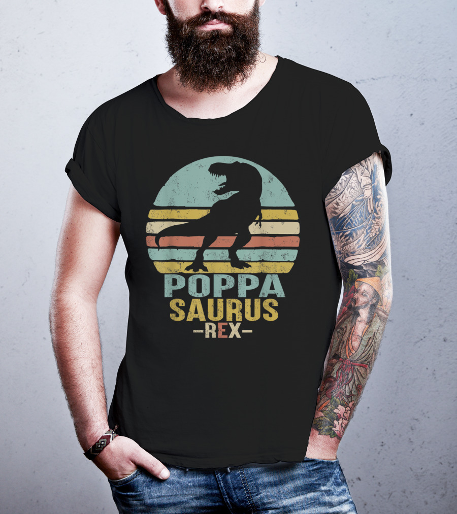 Poppasaurus Rex Retro Dinosaur Silhouette Poppa Saurus T-Shirt