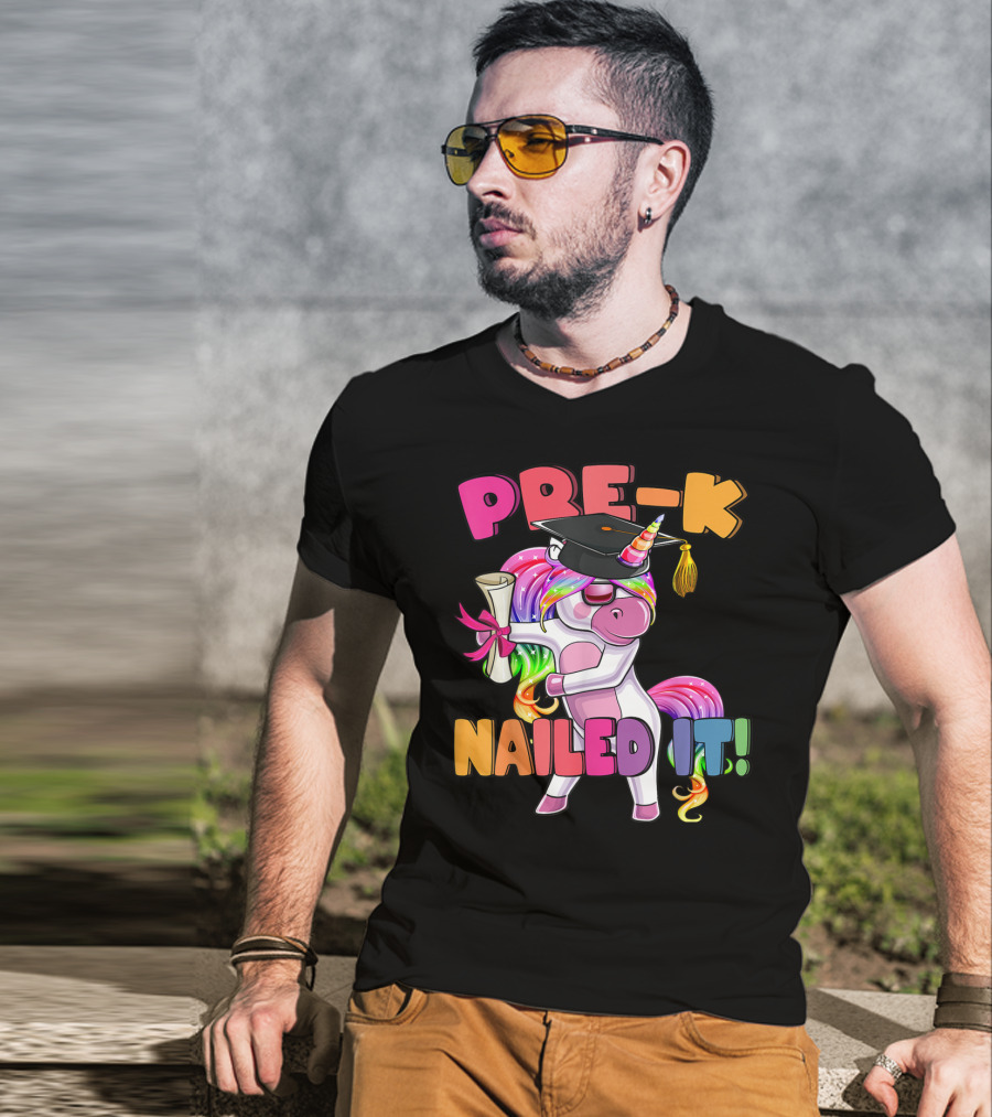 Pre-K Nailed It Flossing Rainbow Unicorn Graduation T-Shirt