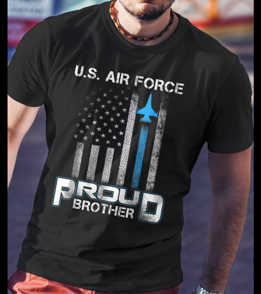 U.S. Air Force Proud Brother American Flag Blue Jet T-Shirt