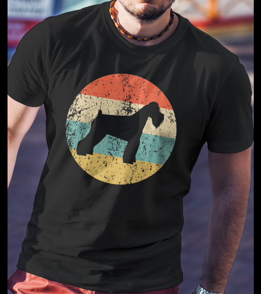 Retro Striped Schnauzer Silhouette Vintage Dog Profile T-Shirt