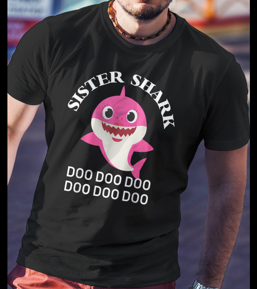 Sister Shark Doo Doo Doo Doo Doo Doo Pink Cartoon Family Shark T-Shirt