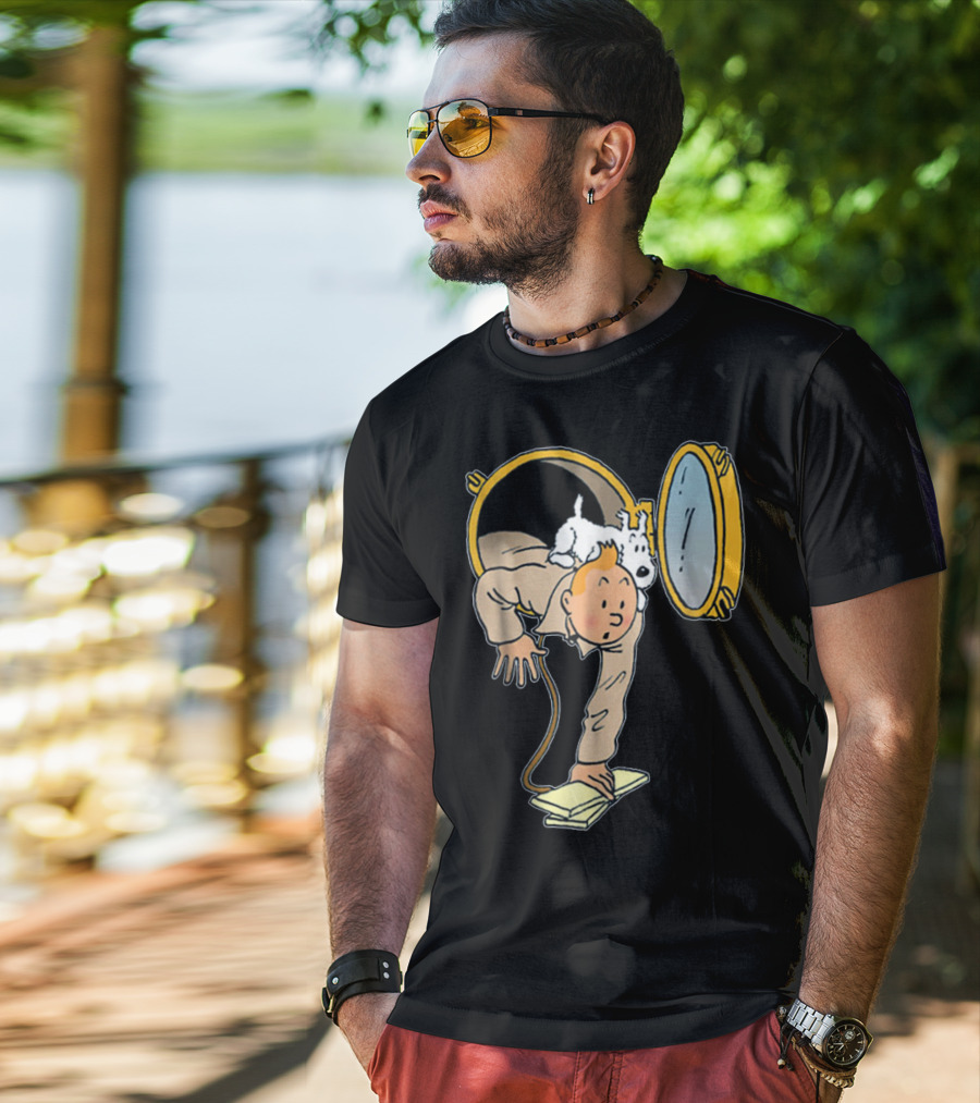 Tintin And Snowy Emerging From Submarine Porthole T-Shirt