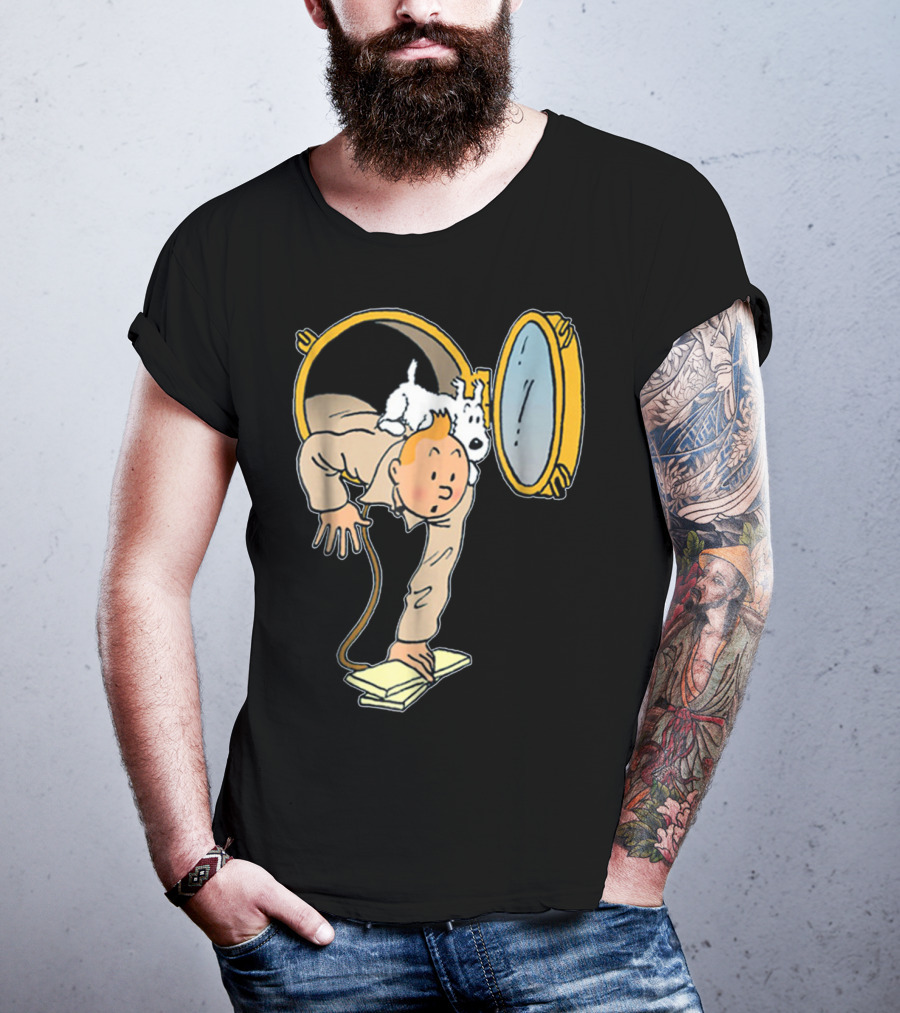 Tintin And Snowy Emerging From Submarine Porthole T-Shirt