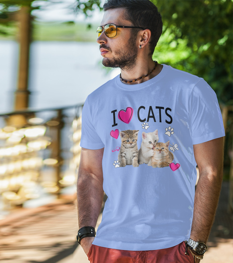 I Love Cats Kittens Hearts And Paws T-Shirt