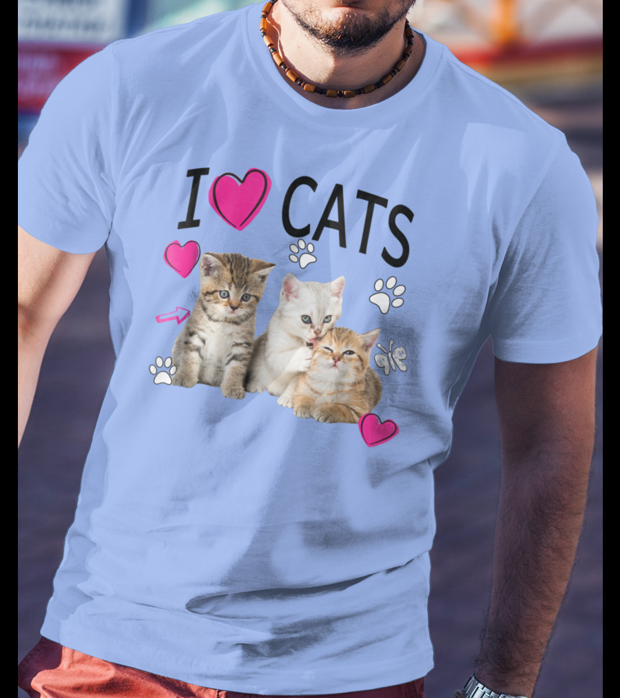 I Love Cats Kittens Hearts And Paws T-Shirt