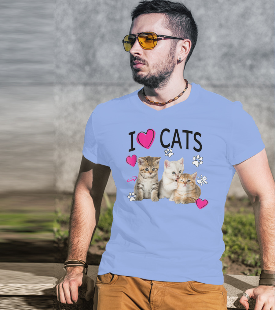 I Love Cats Kittens Hearts And Paws T-Shirt
