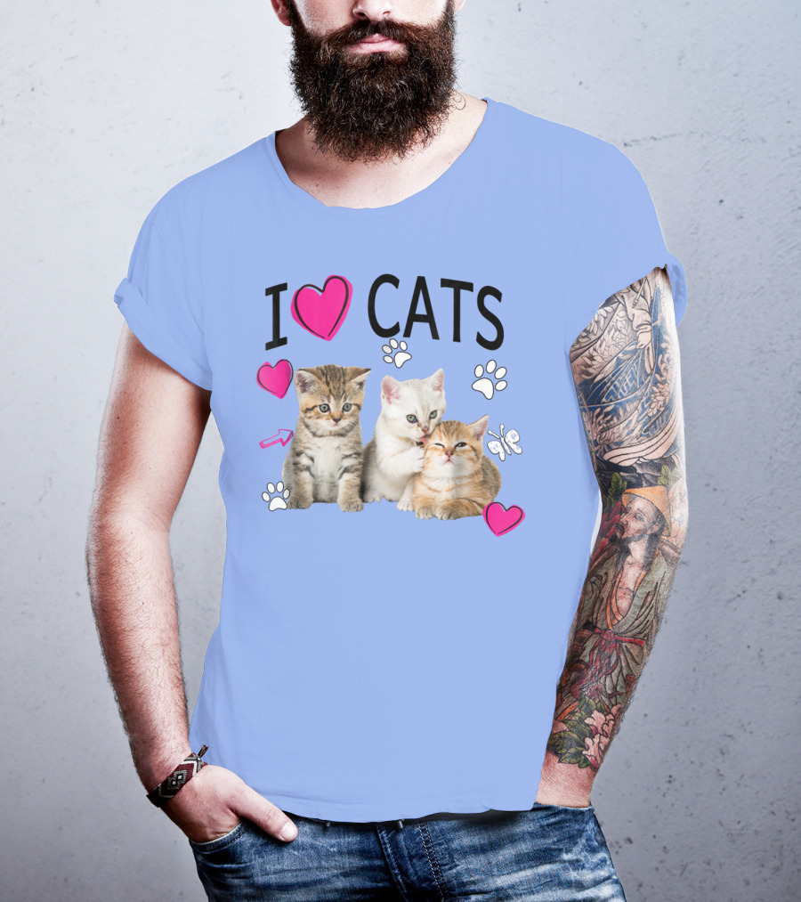 I Love Cats Kittens Hearts And Paws T-Shirt