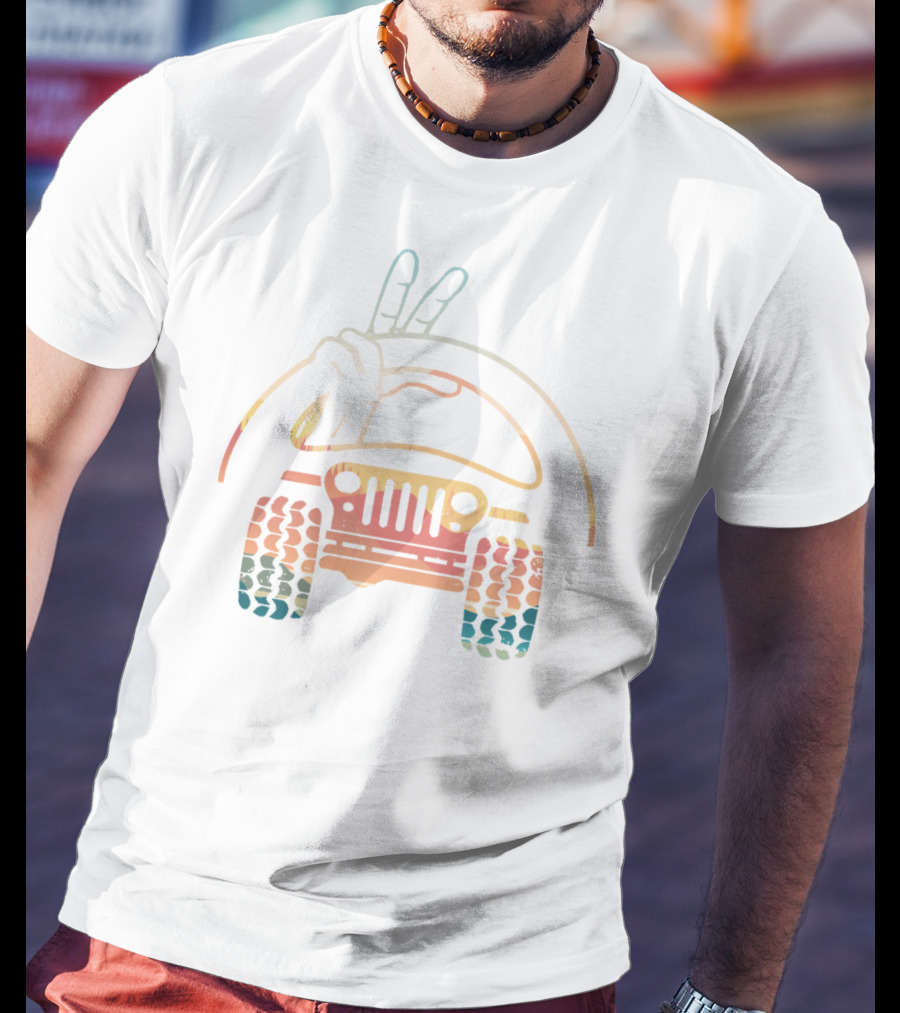 Jeep Wave Peace Sign Retro Vintage Look T-Shirt