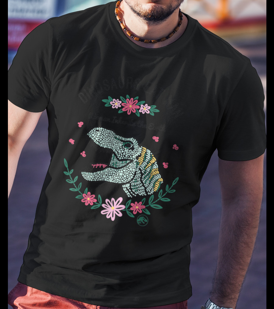 Jurassic Park Dinosaurs Eat Man Woman Inherits The Earth T-Rex Floral T-Shirt