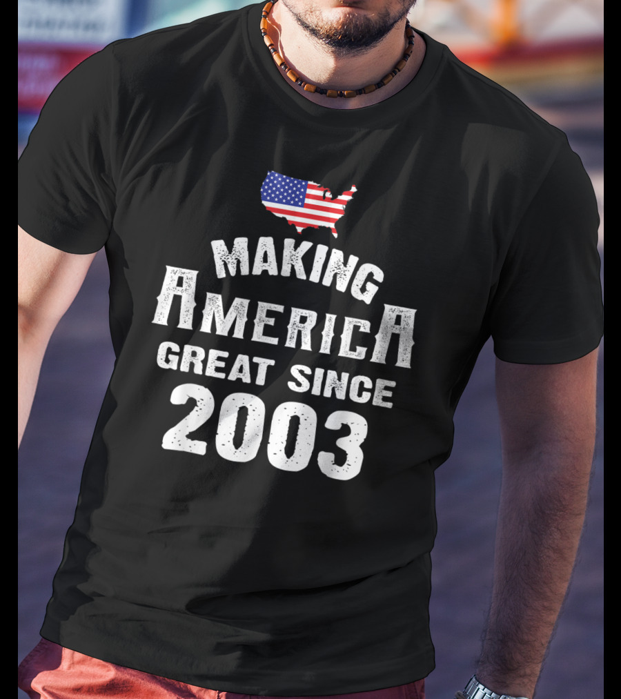 Making America Great Since 2003 16th Year Old 16 USA Flag Map T-Shirt