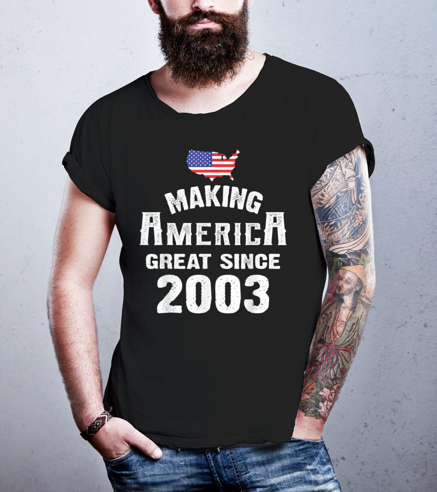 Making America Great Since 2003 16th Year Old 16 USA Flag Map T-Shirt