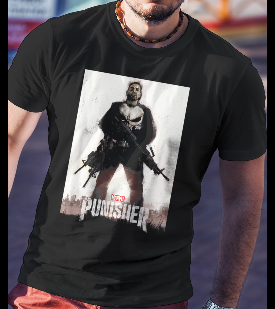 Marvel The Punisher Frank Castle One Man Army Standing With Weapons And Skull Emblem T-Shirt