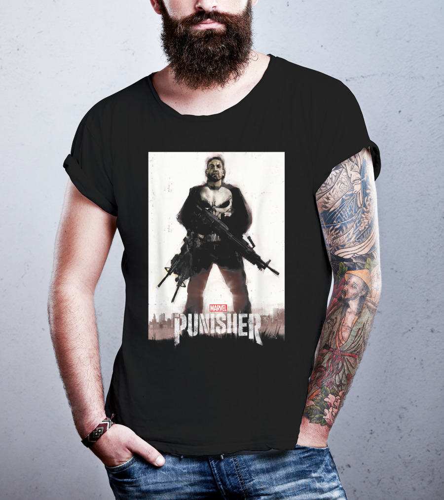 Marvel The Punisher Frank Castle One Man Army Standing With Weapons And Skull Emblem T-Shirt