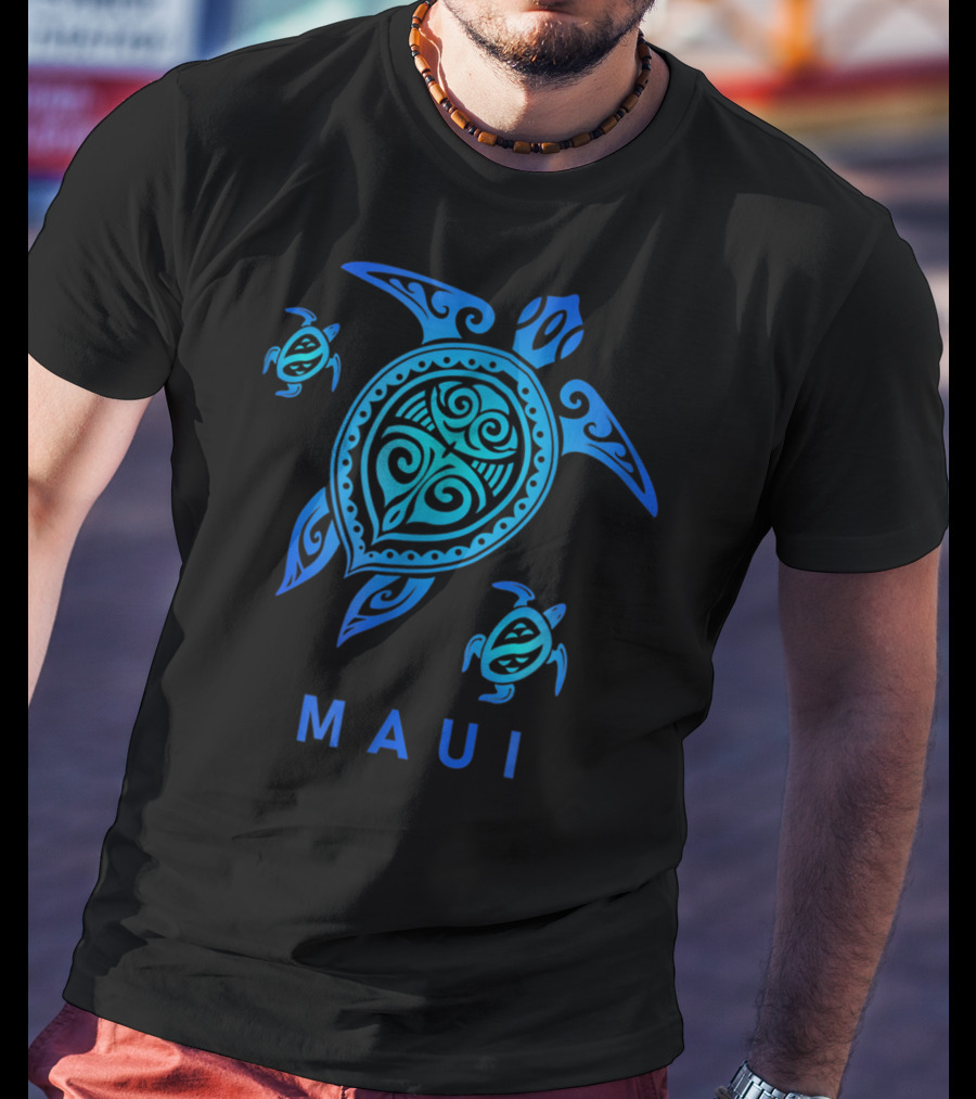 Maui Hawaii Blue Tribal Turtle T-Shirt