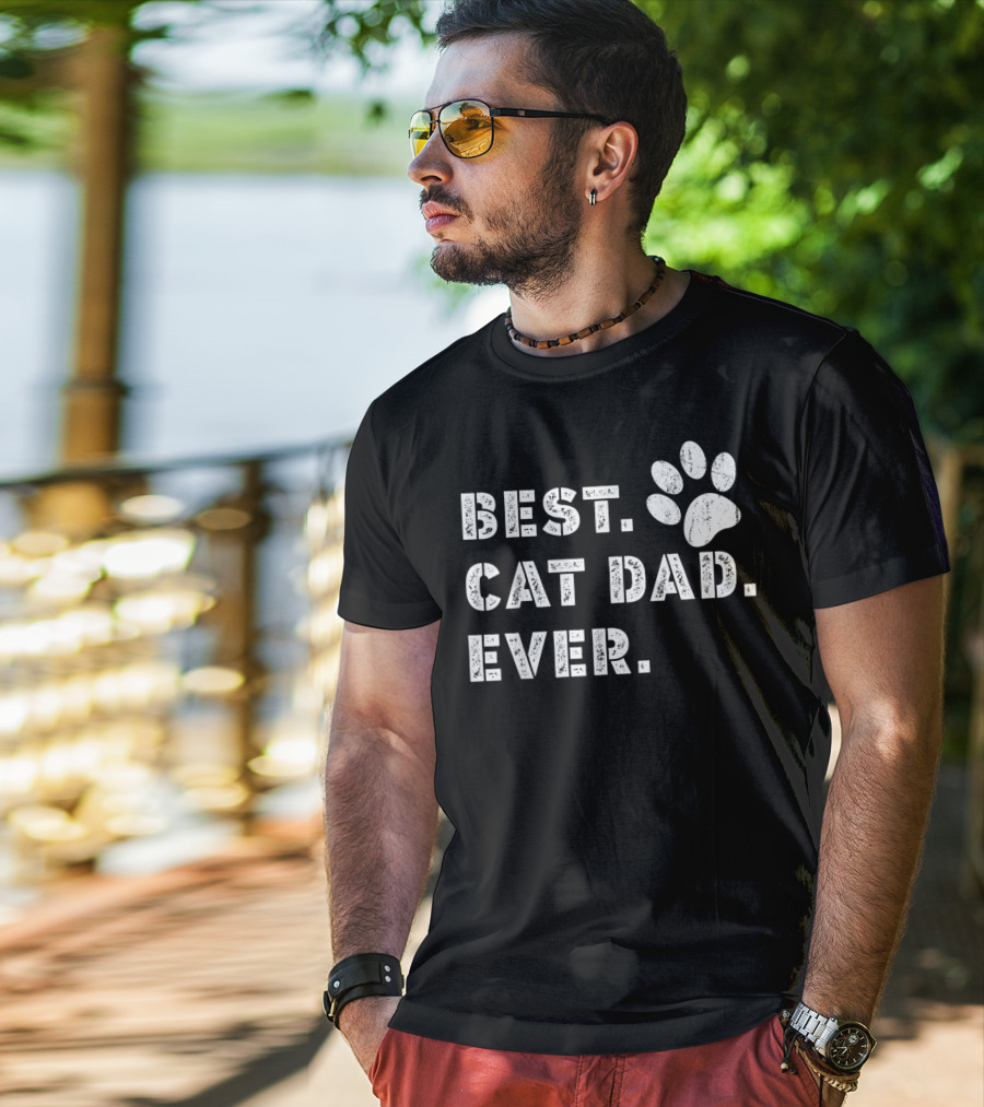 Best Cat Dad Ever Father's Day Mens Paw Prints T-Shirt