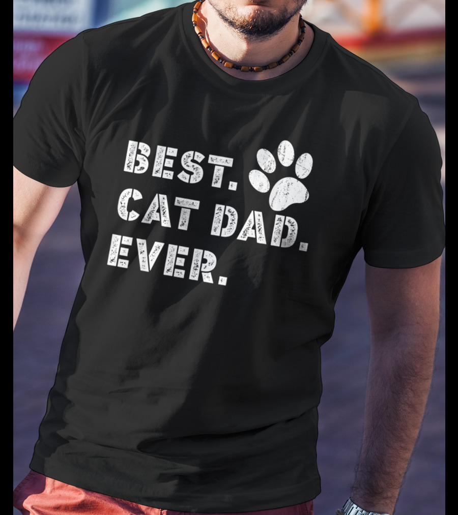 Best Cat Dad Ever Father's Day Mens Paw Prints T-Shirt