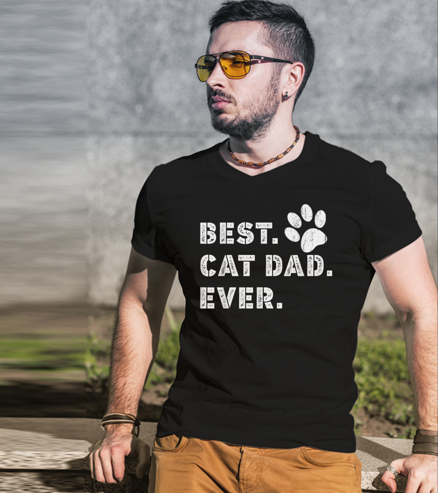 Best Cat Dad Ever Father's Day Mens Paw Prints T-Shirt