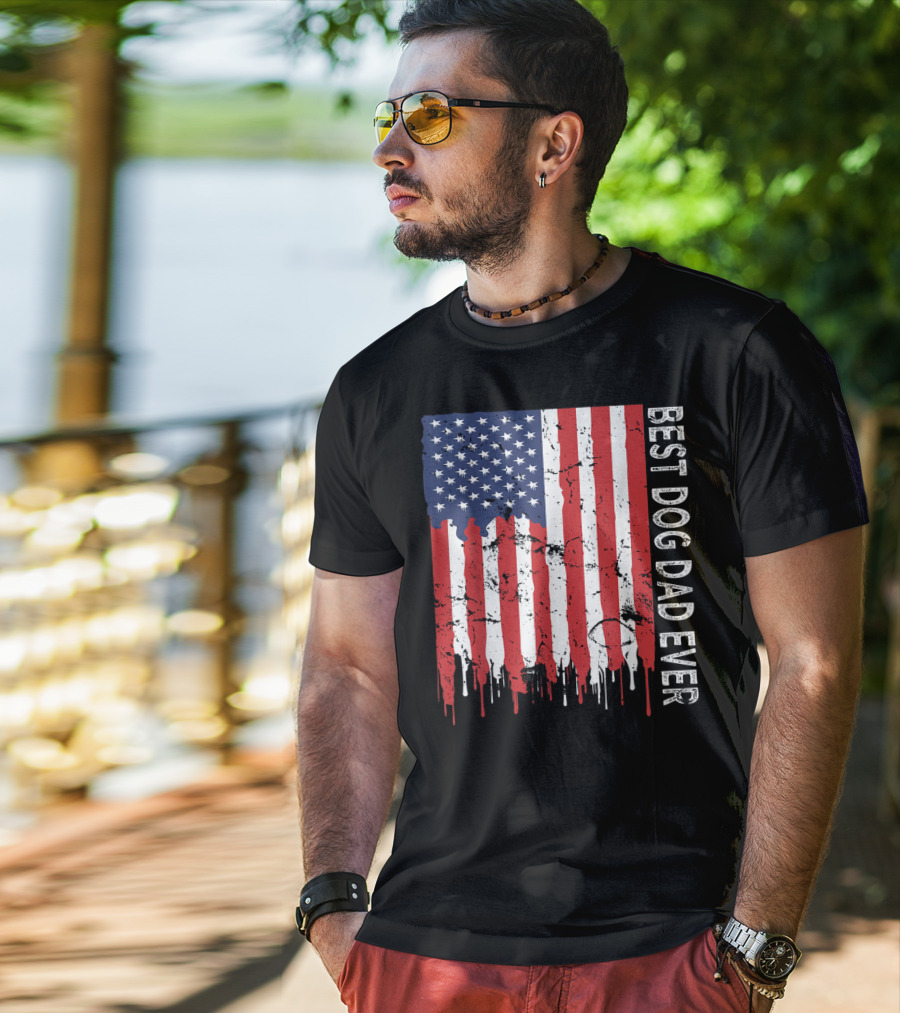 Best Dog Dad Ever American Flag Mens T-Shirt